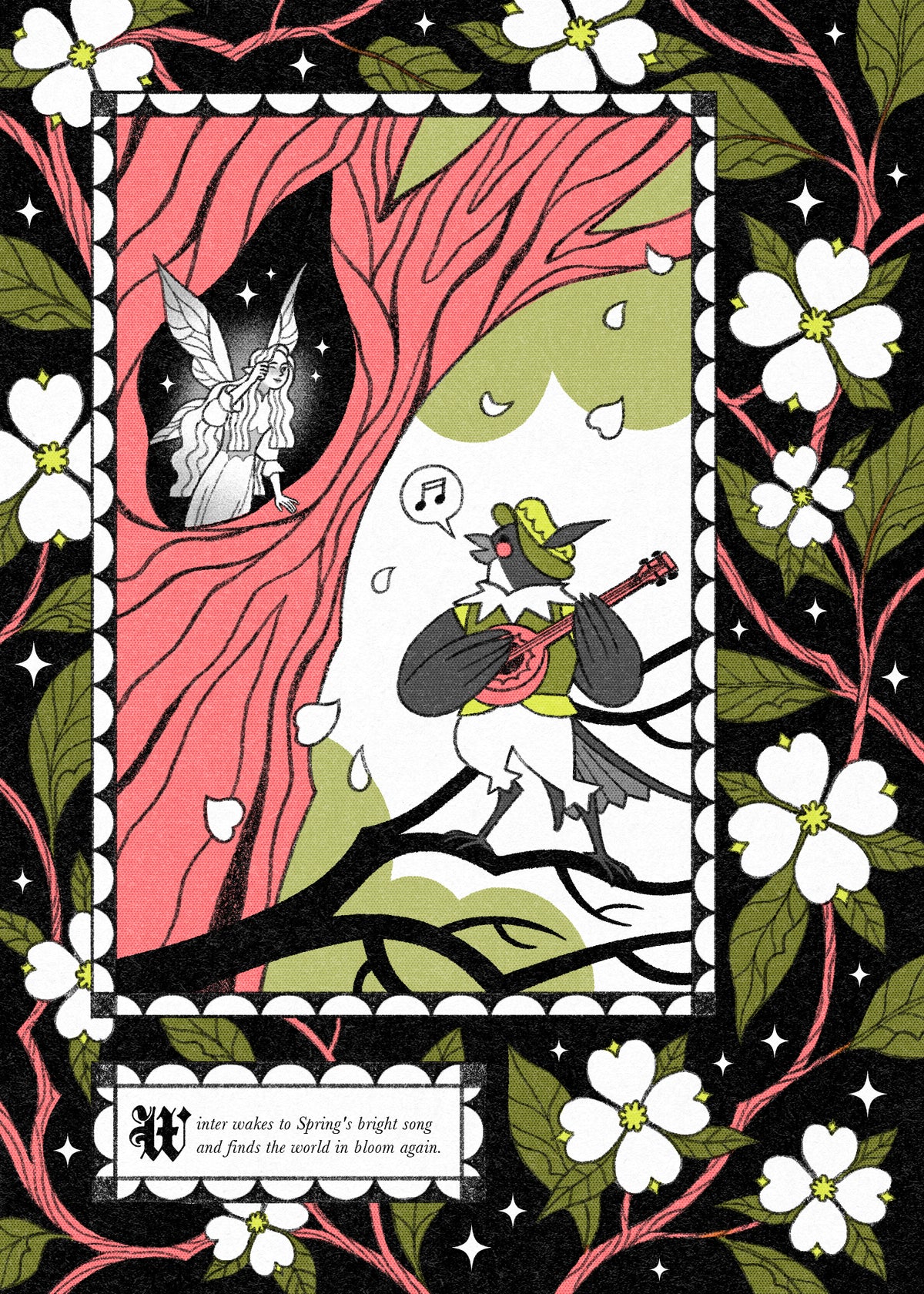 Spring Dogwood Risograph Print
